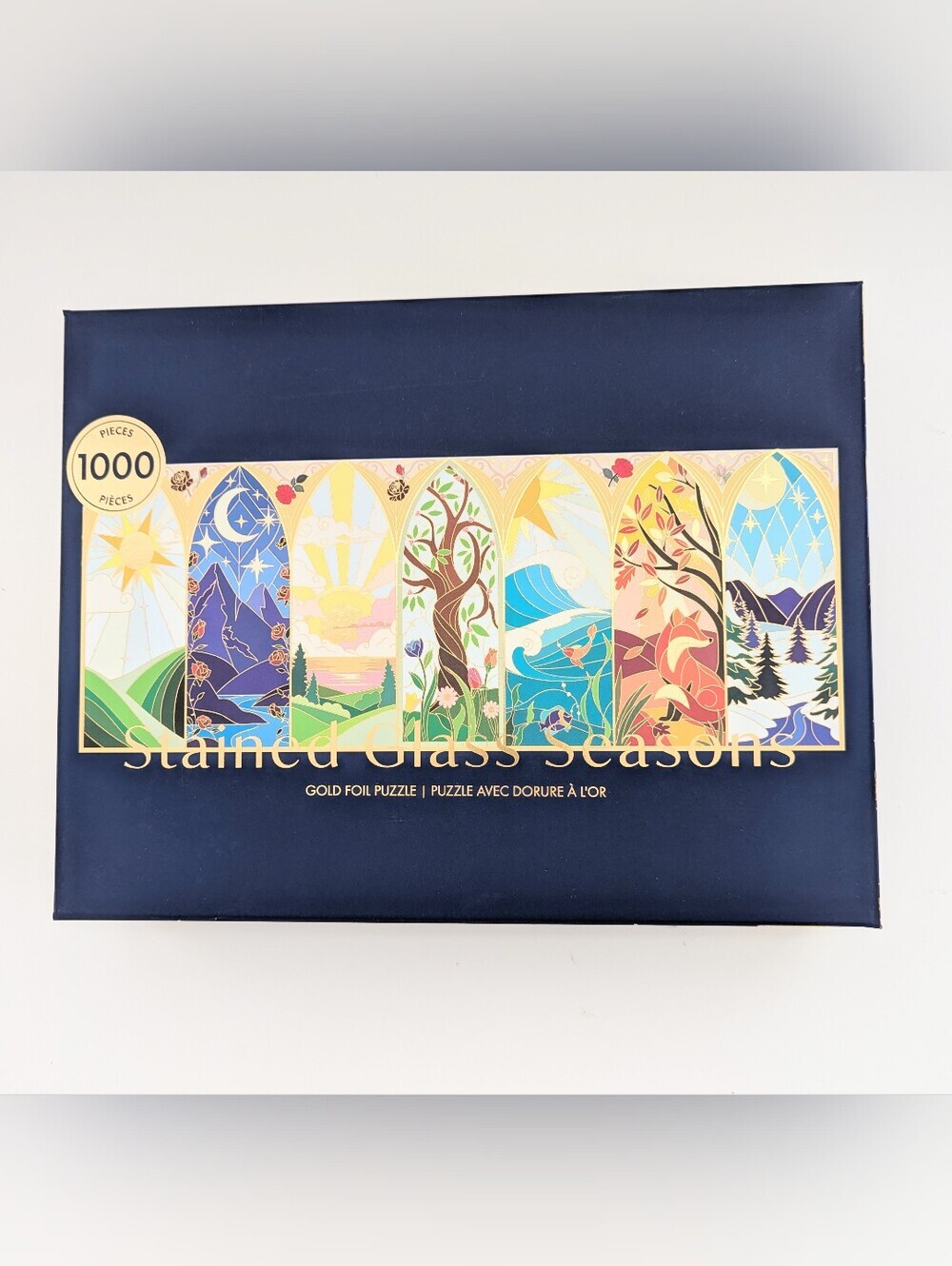 BRAND NEW Hobbry "Stained Glass Seasons" Gold Foil 1000-Piece Puzzle